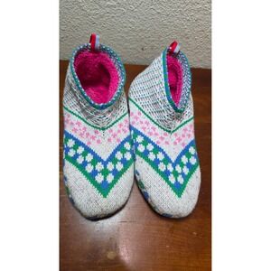 Bombas Gripper Slippers Women M White Fair Isle Knit Sherpa Lined House Shoes